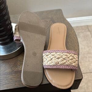 Women's Pink and Tan Woven Slide Sandals